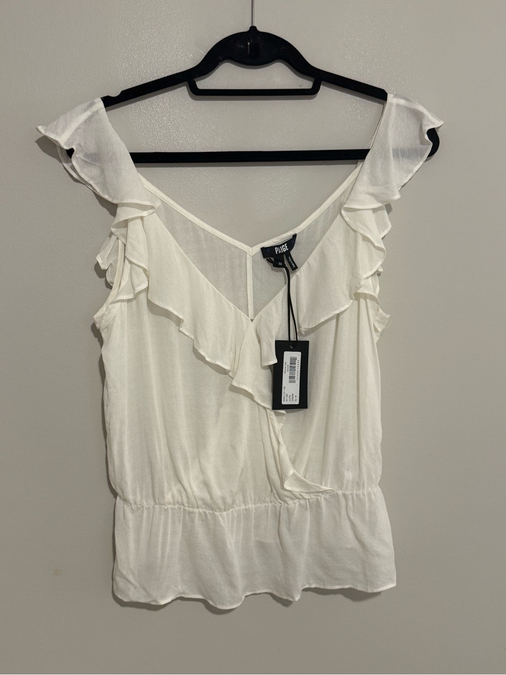 PAIGE Ivory Ruffle Wrap Blouse Sleeveless V Neck Peplum Romantic Feminine Top - Picture 3 of 8